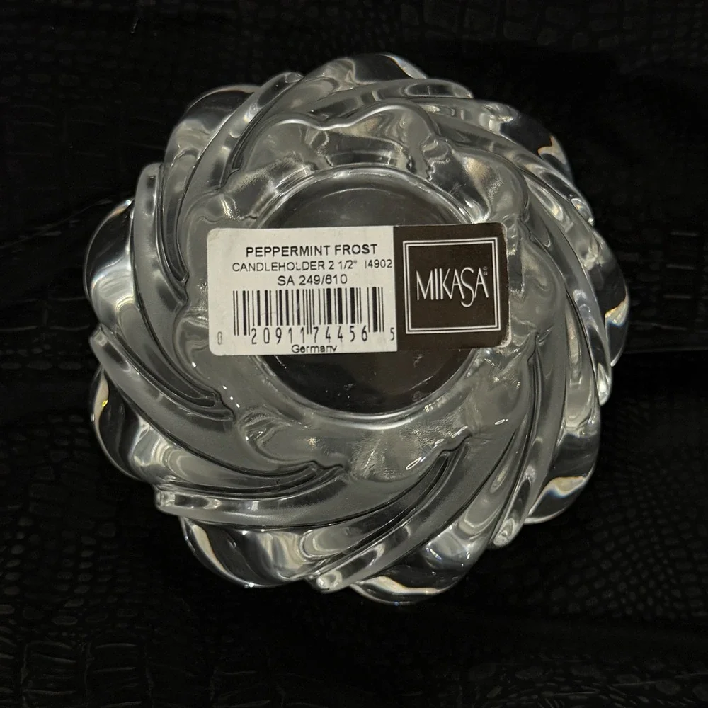 Mikasa Crystal Candle Holder Peppermint‎ Frost Germany Swirl Glass Votive Dish